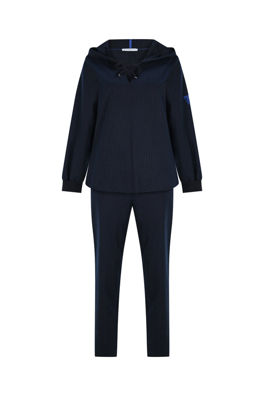 FRN LINE – Navy Blue Striped Hooded Two-Piece Set
