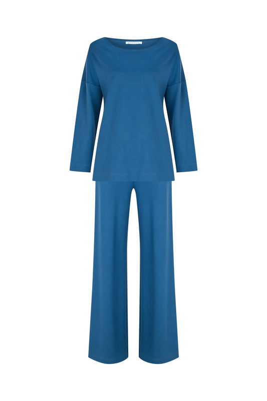FRN LINE – Blue Knit Flared-Leg Top and Pants Set for Women FRN6101