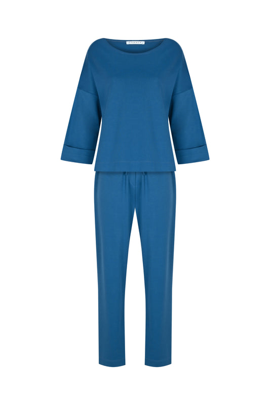 FRN LINE – Blue Relaxed Double Cuff Knitwear Set for Women FRN6102
