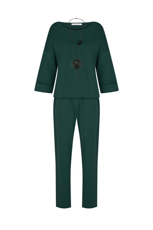 FRN LINE – Green Relaxed Double Cuff Knitwear Set for Women FRN6102