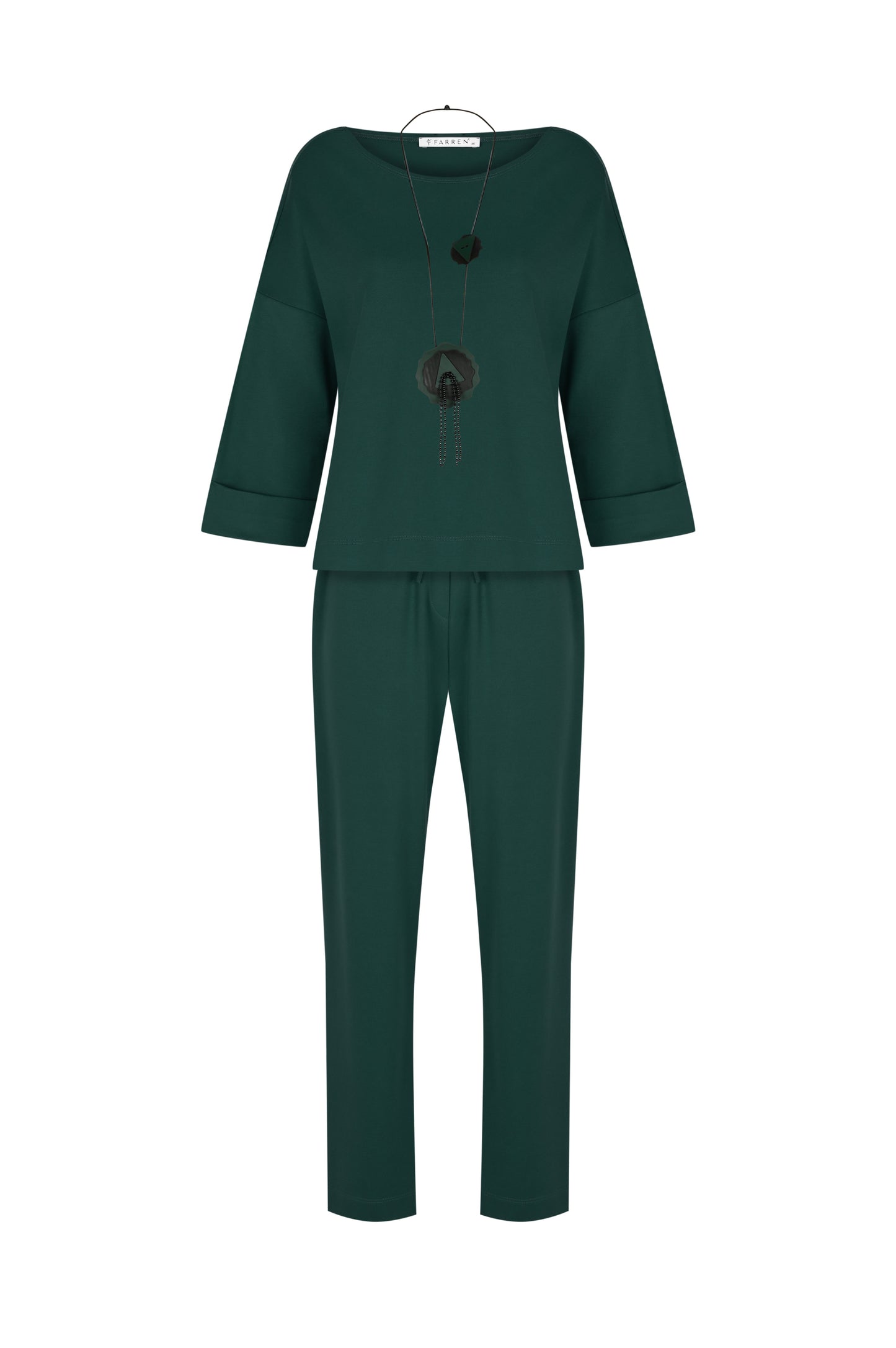 FRN LINE – Green Relaxed Double Cuff Knitwear Set for Women FRN6102