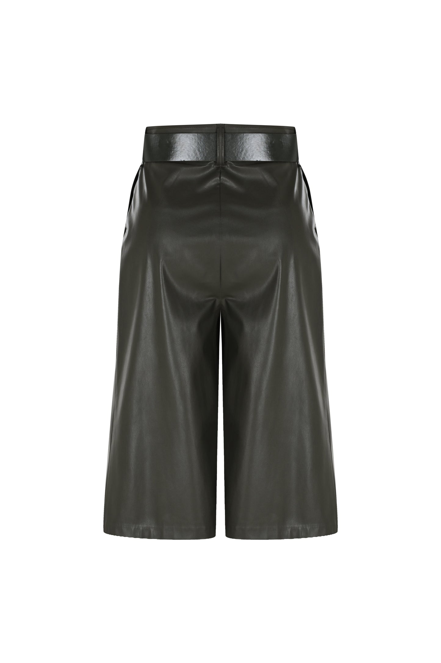FRN LINE – KKhaki Faux Leather Belted Shorts for Women FRN6108