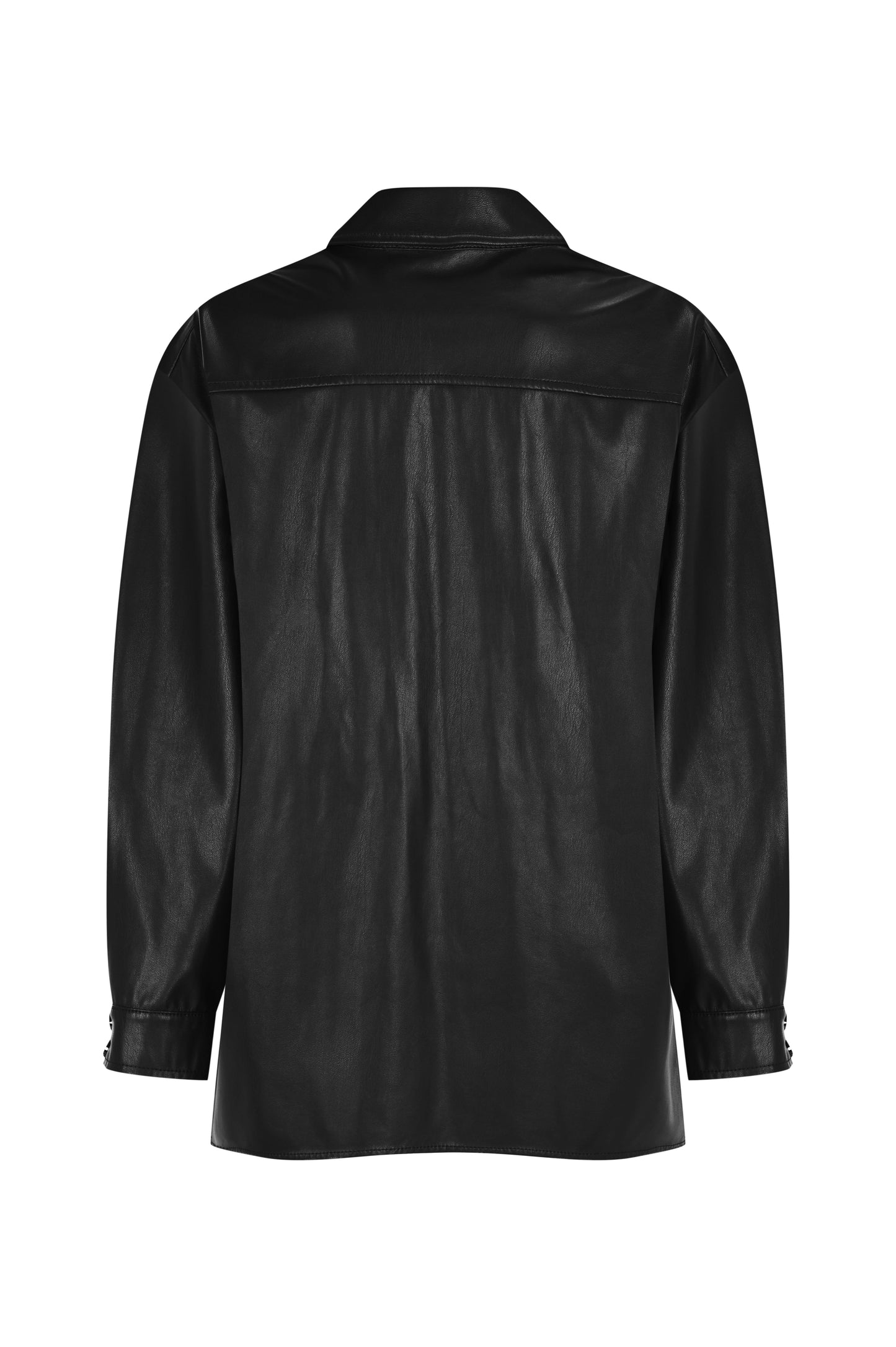 FRN LINE – Black Faux Leather Button-Up Shirt for Women FRN6108