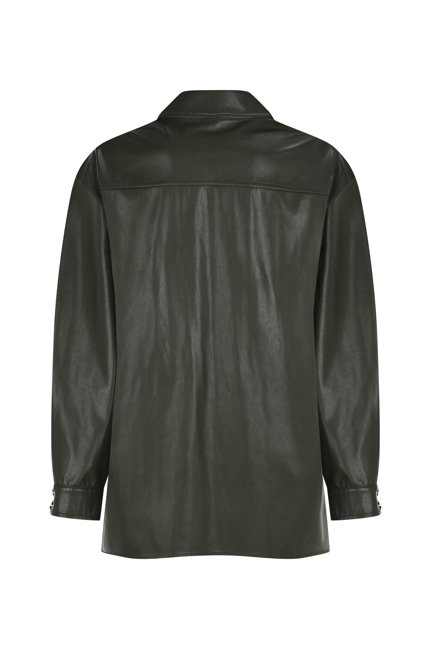 FRN LINE – Green Faux Leather Button-Up Shirt for Women FRN6108