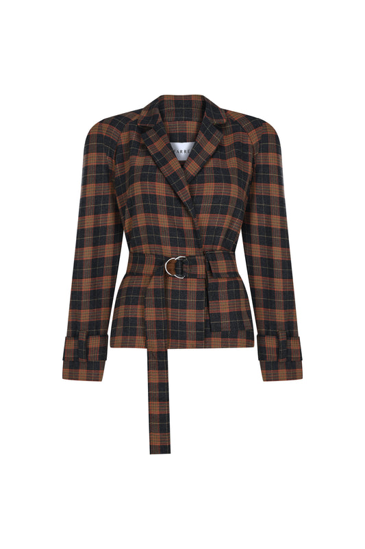 FRN LINE – Brown Checkered Double-Breasted Wool Jacket for Women FRN6109