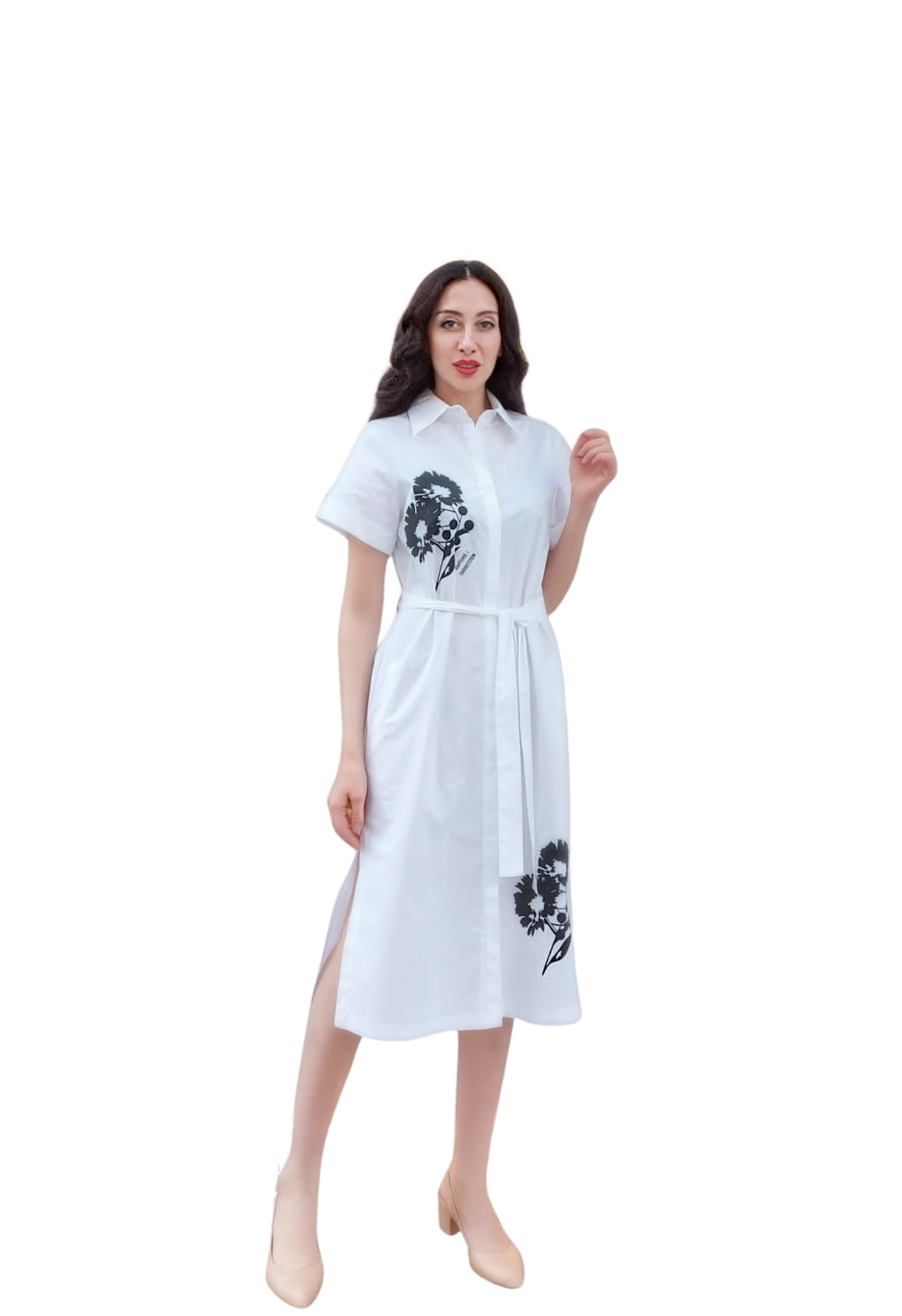 FRN LINE – White Floral Print Shirt Dress for Women