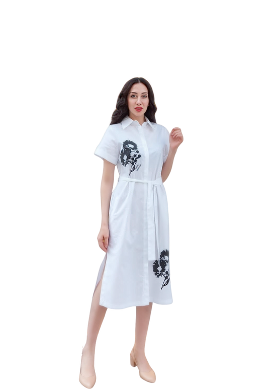 FRN LINE – White Floral Print Shirt Dress for Women