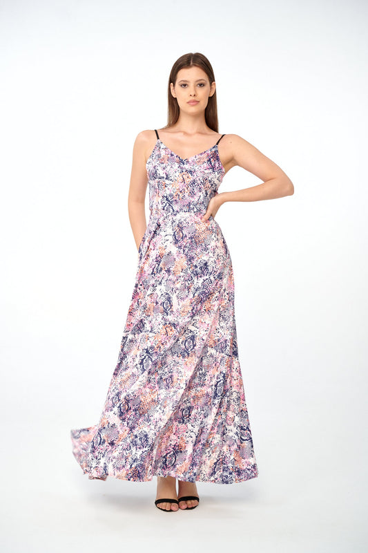 Selene – Printed Satin Slip Dress in Orchid Snake