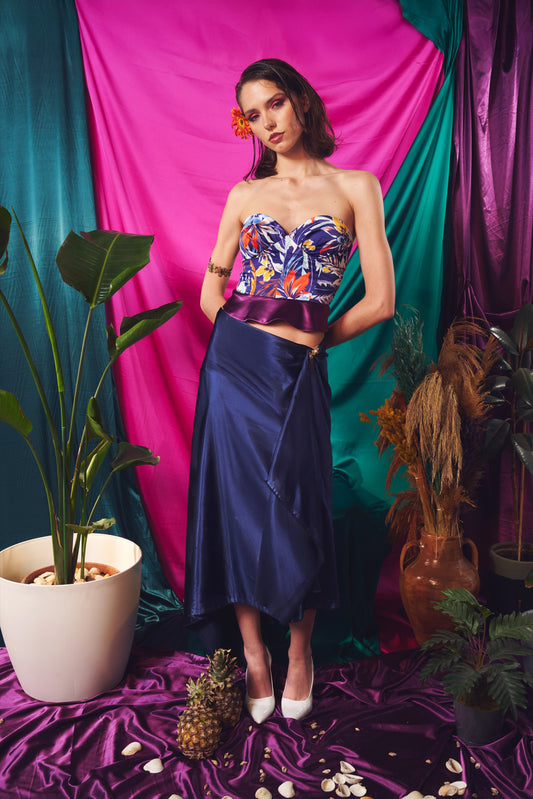 Mira – Patchwork Bustier Top with Floral Contrast