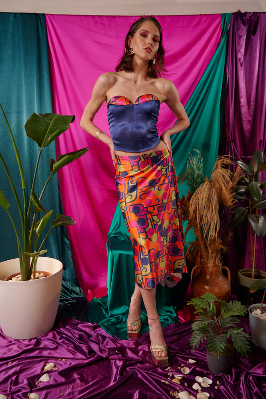 Aurora – Structured Satin Bustier in Midnight Blue