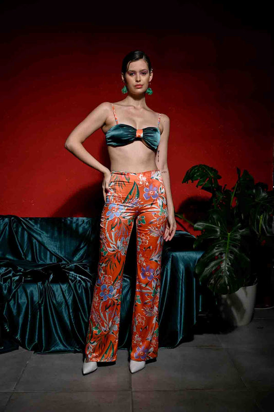 Solana – High-Waisted Flare Pants in Sunset Tropic