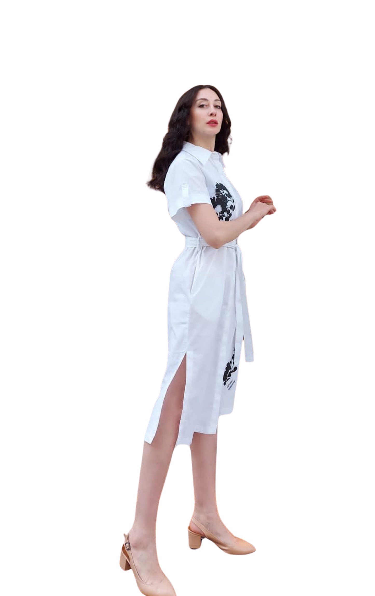 FRN LINE – White Floral Print Shirt Dress for Women