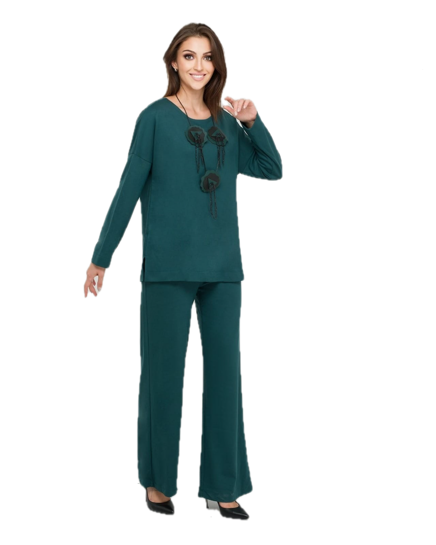 FRN LINE – Green Knit Flared-Leg Set with Appliqué Detail for Women FRN6101
