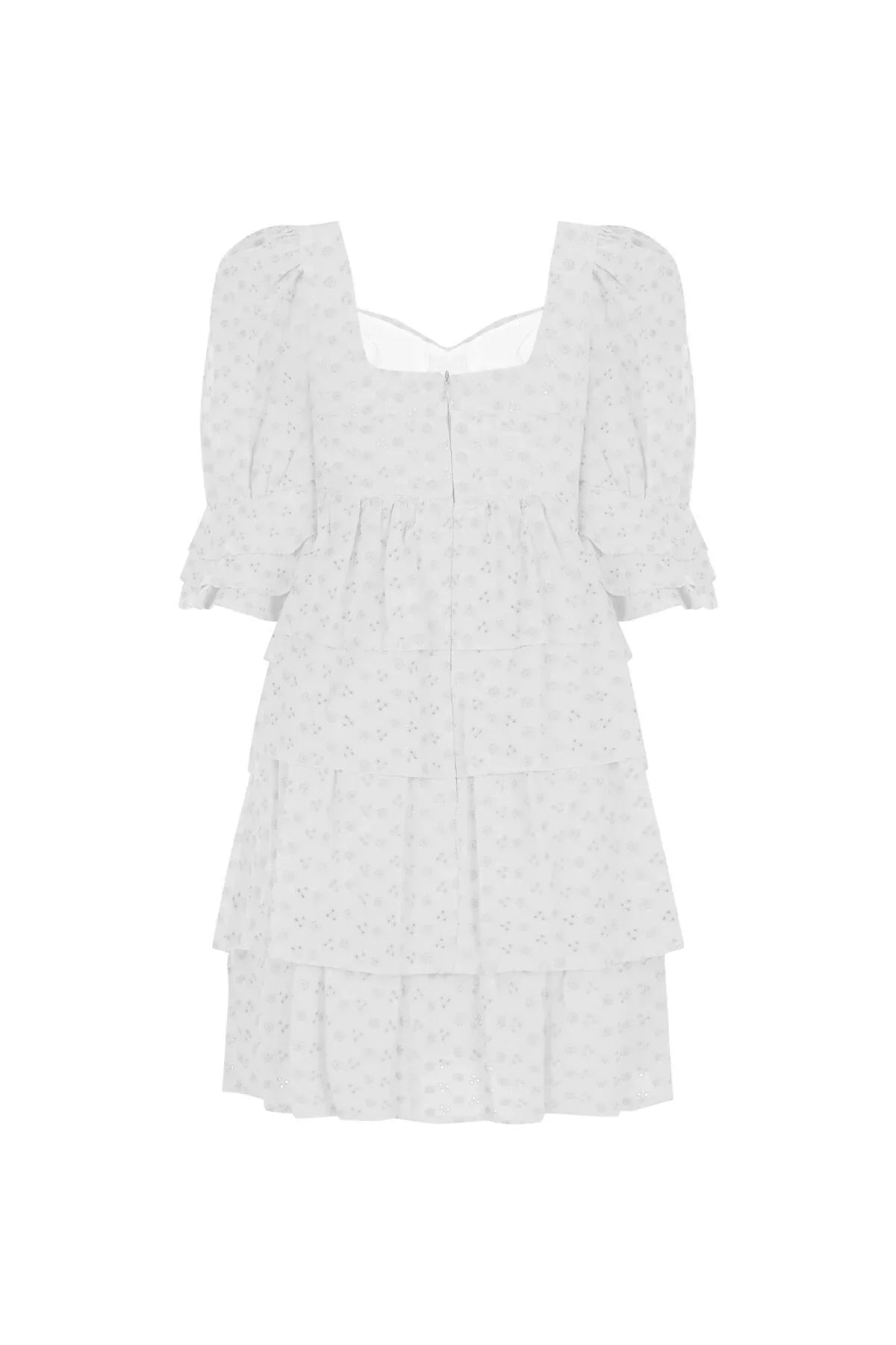 FRN LINE – White Floral Embroidered Layered Mini Dress for Women FRN30391