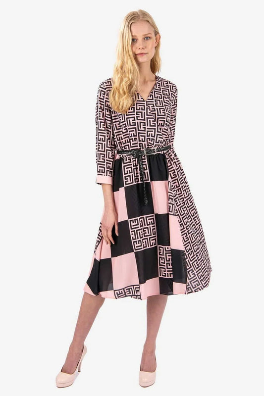 FRN LINE – Pink Printed Midi Dress for Women