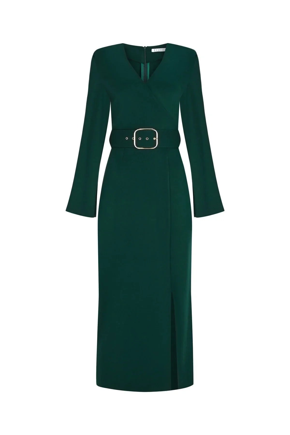 FRN LINE – Green Knit Midi Dress with Belt for Women FRN3117