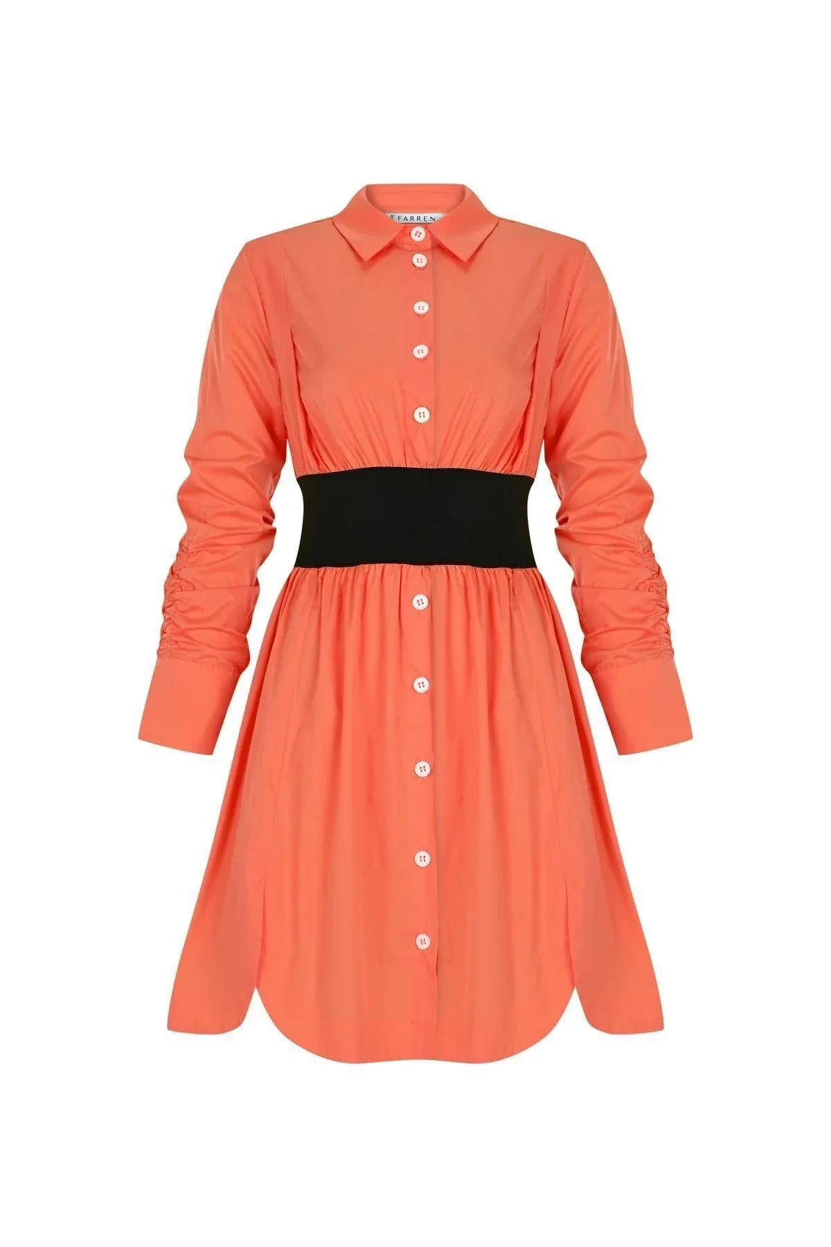 FRN LINE – Orange Cotton Long-Sleeve Knee-Length Dress for Women