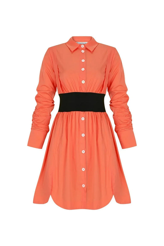 FRN LINE – Orange Cotton Long-Sleeve Knee-Length Dress for Women