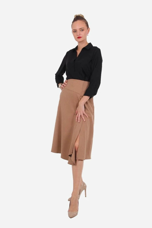 FRN LINE – Camel Flannel Slit Skirt for Women FRN4051