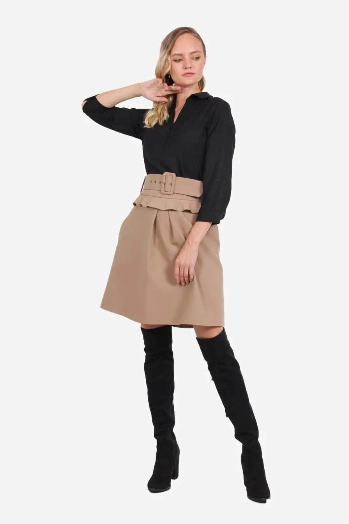 FRN LINE – Camel Belted Mini Skirt