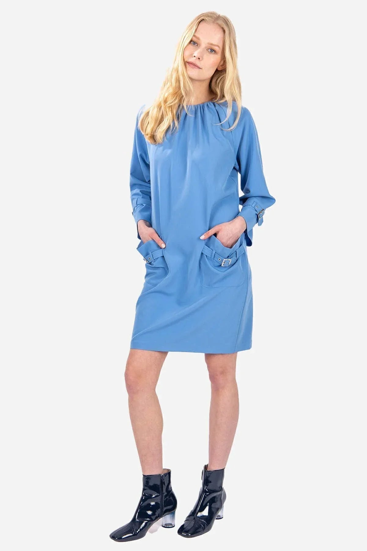 FRN LINE – Blue Buckle Detail Mini Dress for Women FRN3003
