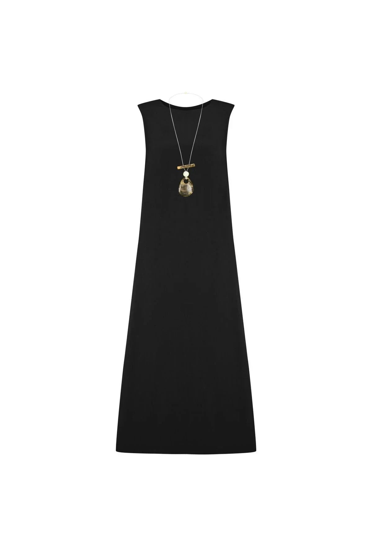 FRN LINE – Black Linen Sleeveless A-Line Dress for Women FRN30392