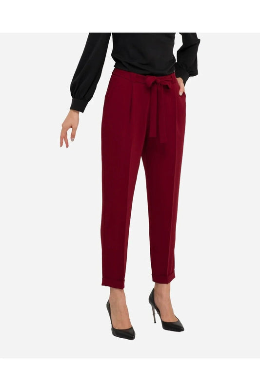 FRN LINE – Burgundy Pleated Belted Trousers for Women