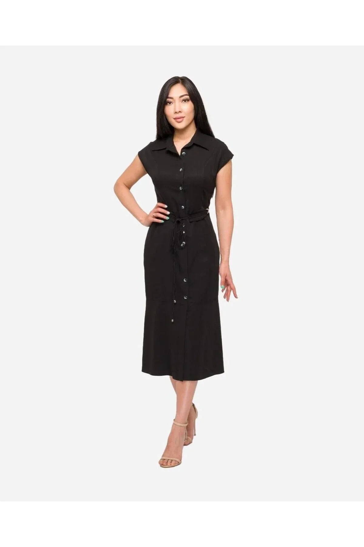 FRN LINE – Black Drawstring Tencel Dress for Women