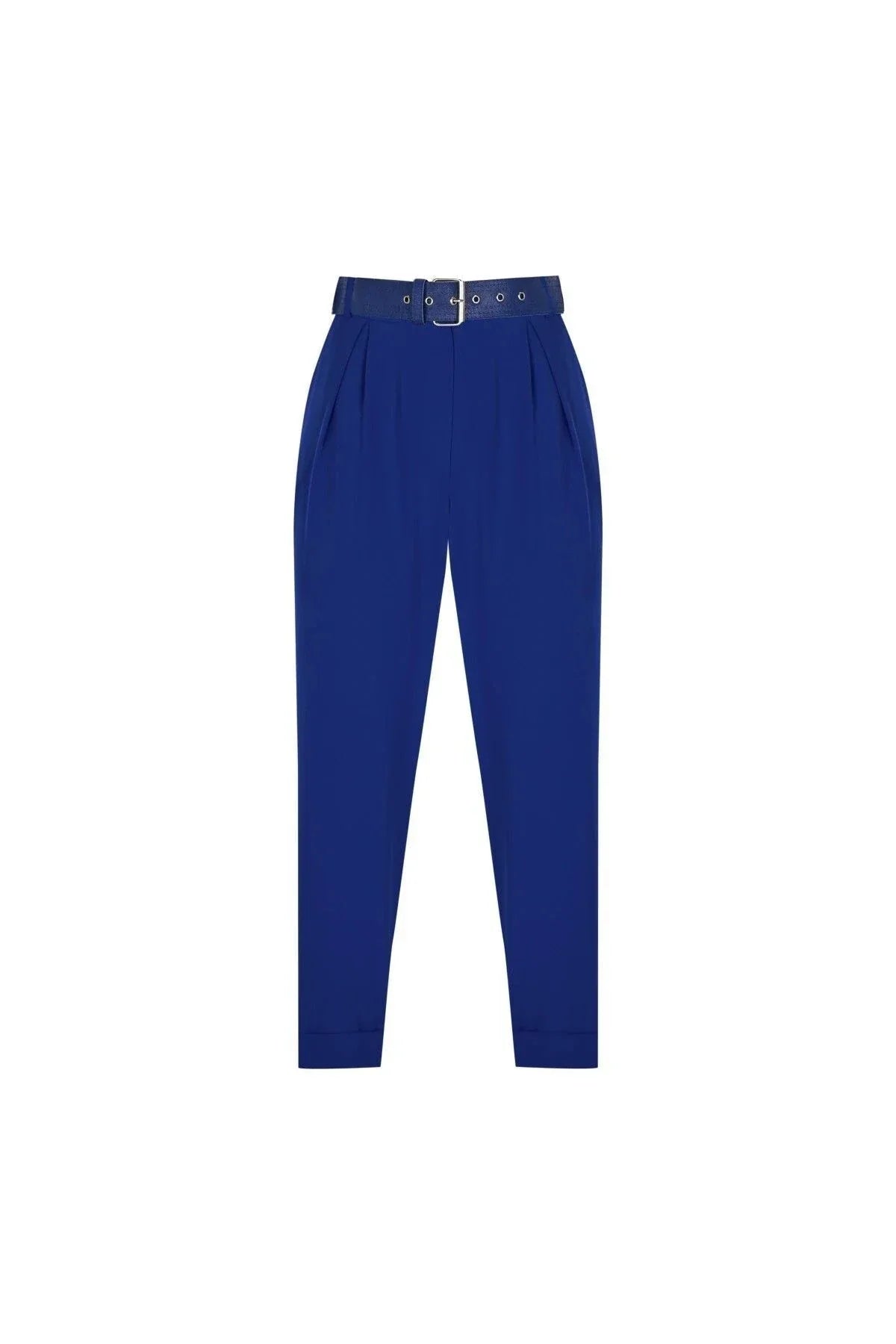 FRN LINE – Blue Pleated Tapered Trousers with Belt for Women FRN2000