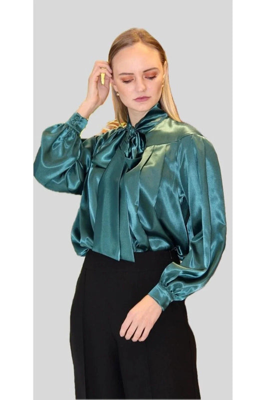 FRN LINE – Green Satin Blouse for WomeN