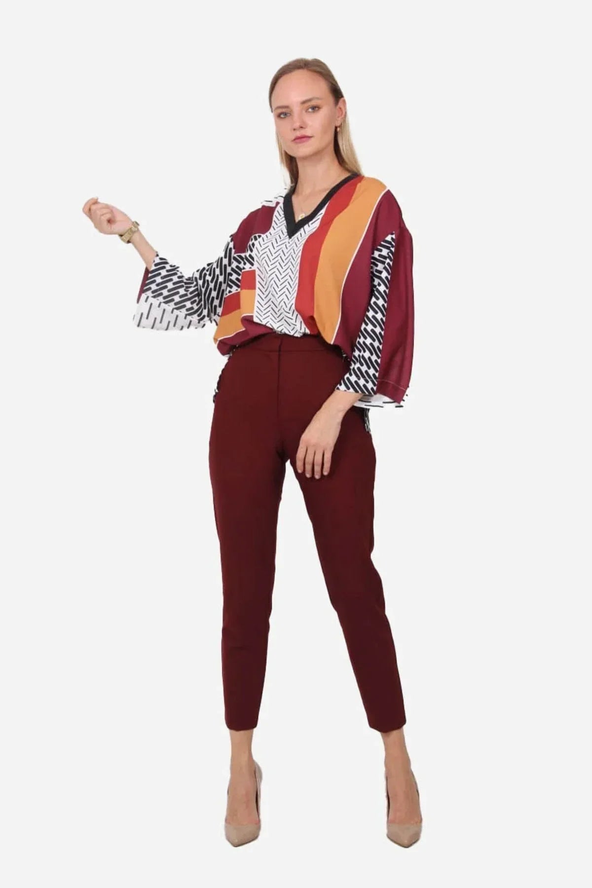 FRN LINE – Burgundy Cigarette Trousers for Women FRN2054