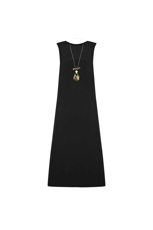 FRN LINE – Black Linen Sleeveless A-Line Dress for Women FRN30392