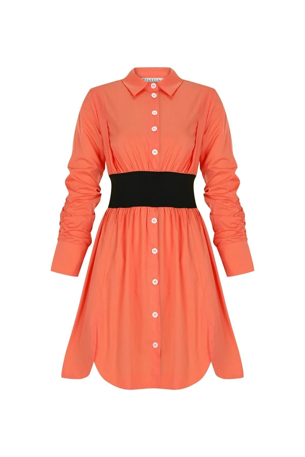 FRN LINE – Orange Cotton Long-Sleeve Knee-Length Dress for Women