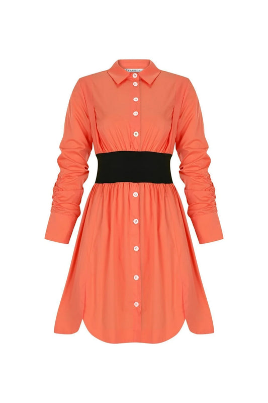 FRN LINE – Orange Cotton Long-Sleeve Knee-Length Dress for Women
