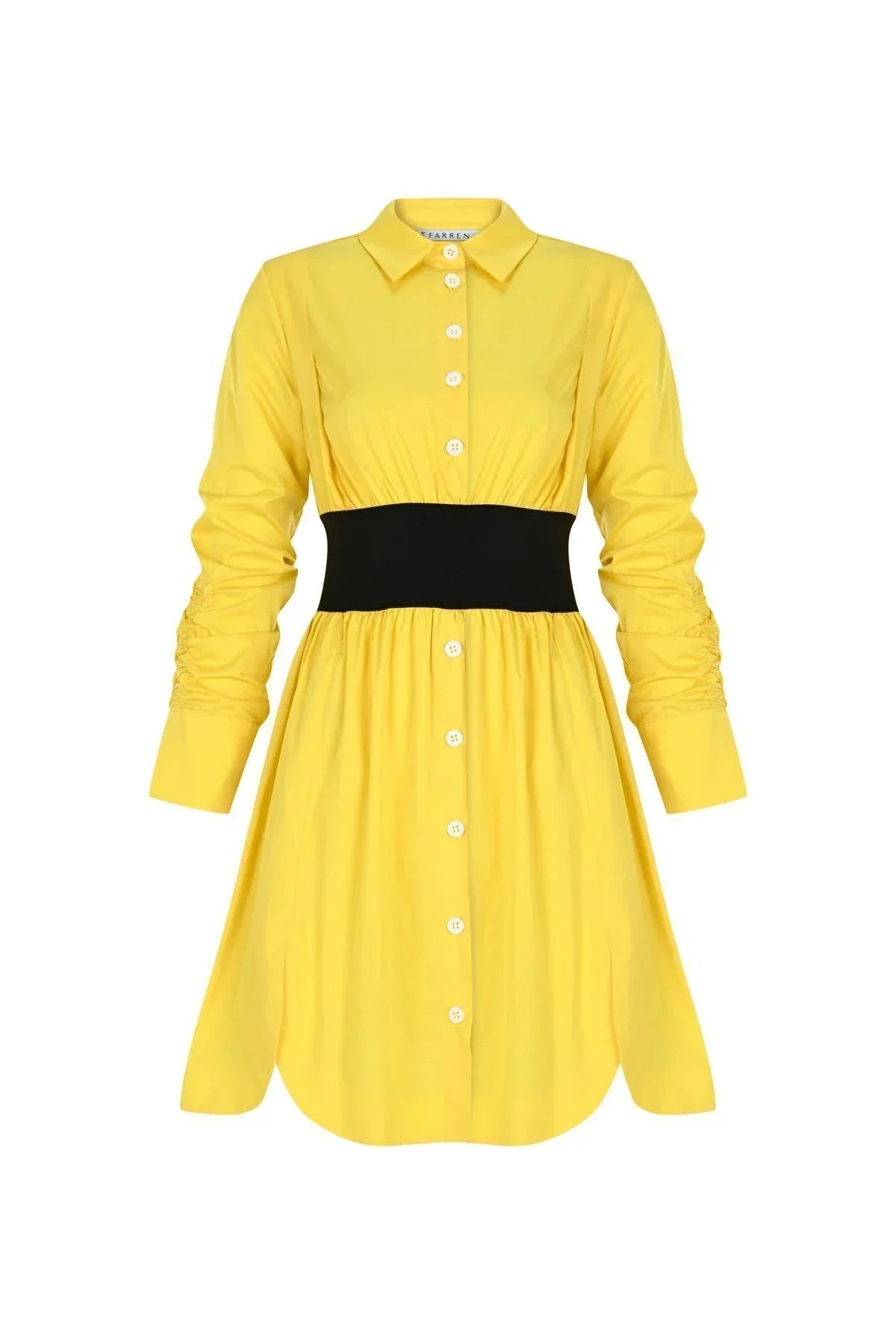 FRN LINE – Yellow Cotton Long-Sleeve Knee-Length Dress for Women