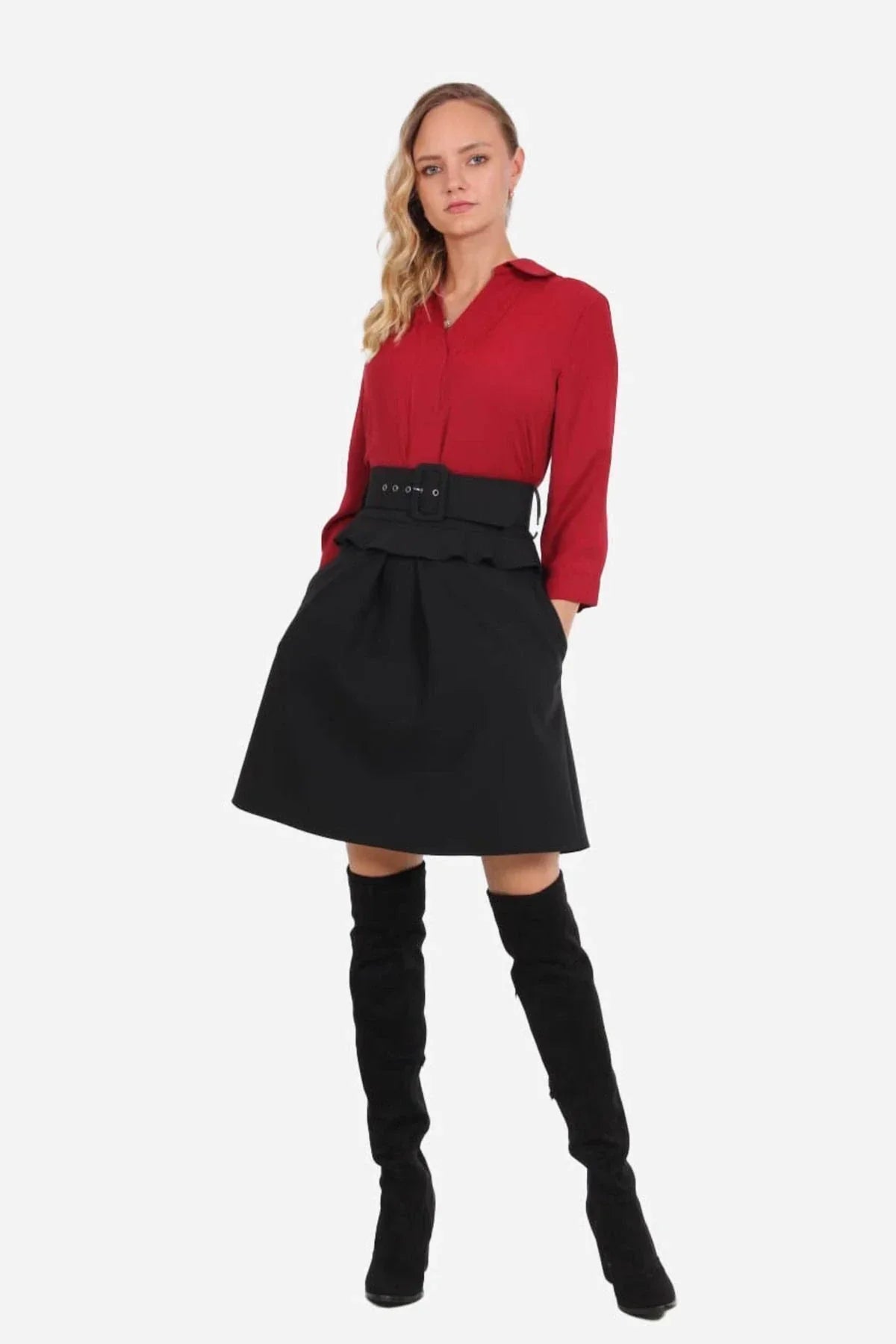 FRN LINE – Black Belted Skort with Ruffle Detail