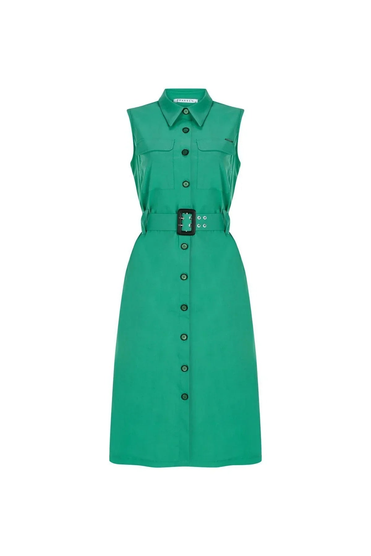 FRN LINE – Green Belted Sleeveless Shirt Dress for Women FRN30397