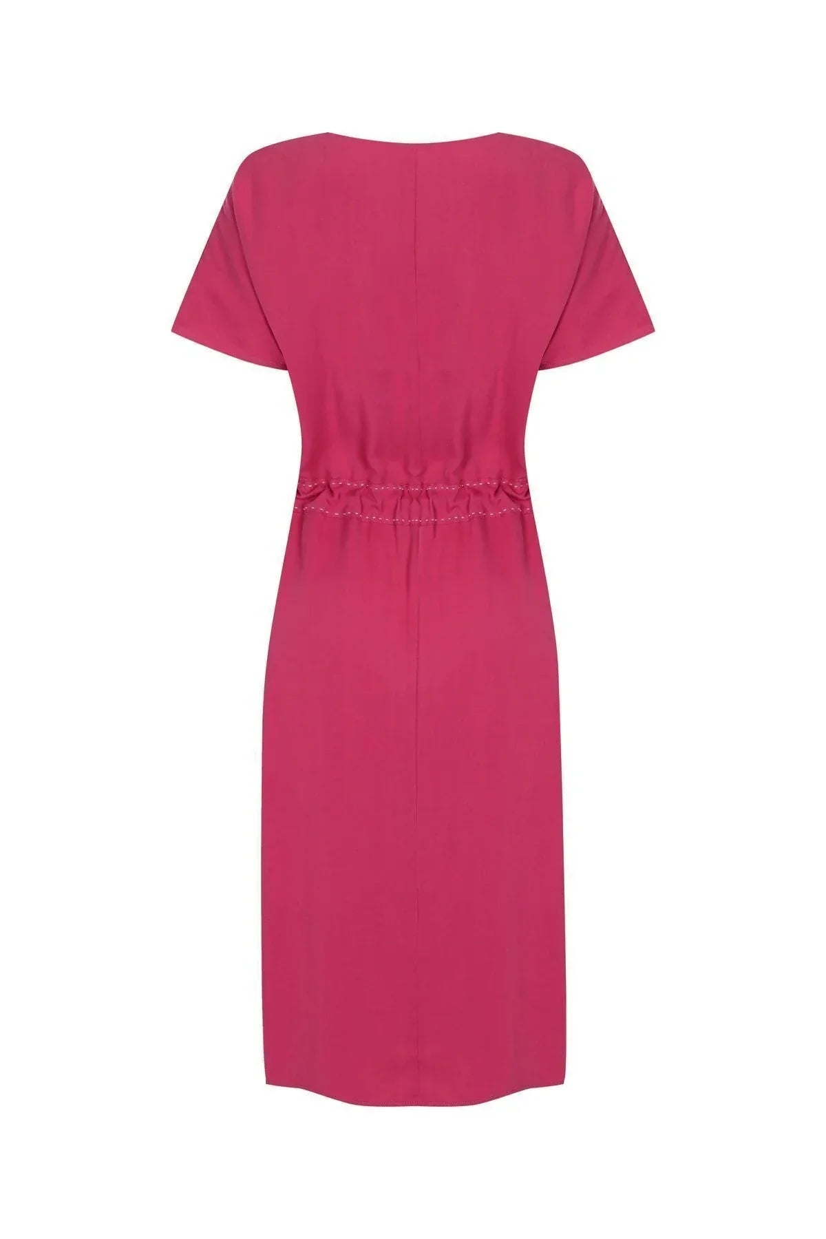 FRN LINE – Pink Tropical Embroidered V-Neck Midi Dress for Women FRN30399