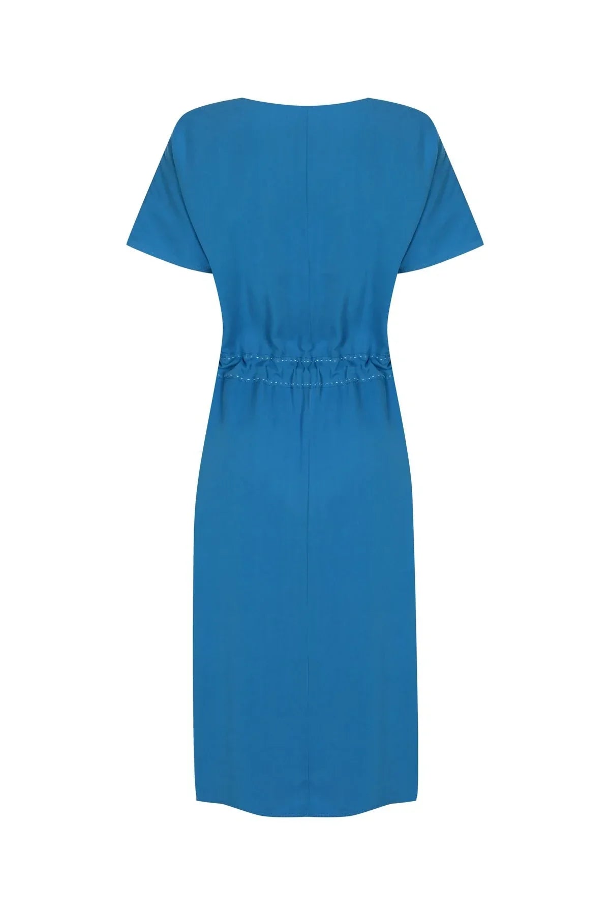 FRN LINE – Blue Tropical Embroidered V-Neck Midi Dress for Women FRN30399