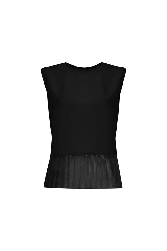 FRN LINE – Black Blouse with Pleated Tulle Hem and Back Button Closure for Women FRN1102