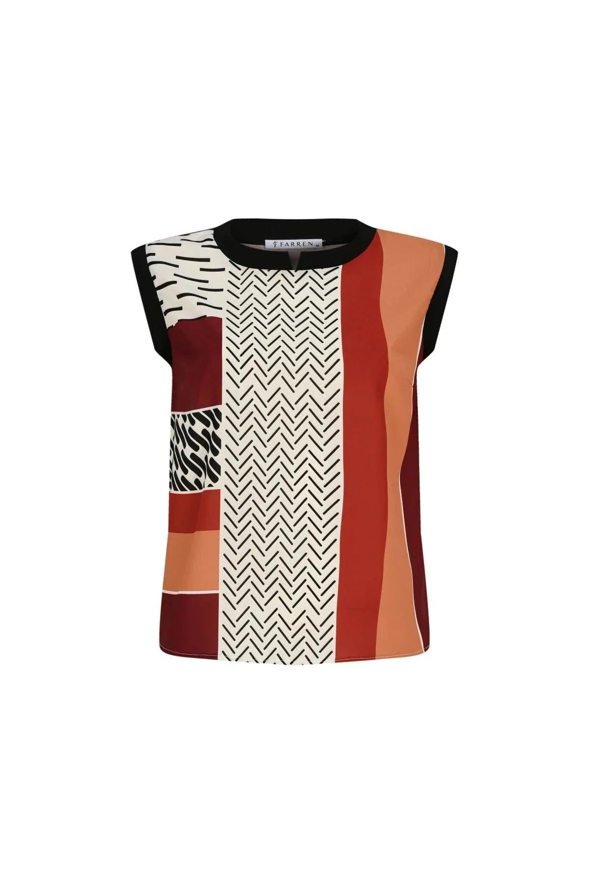 FRN LINE – Red Multicolored Patterned Sleeveless Blouse for Women [FRN1108]
