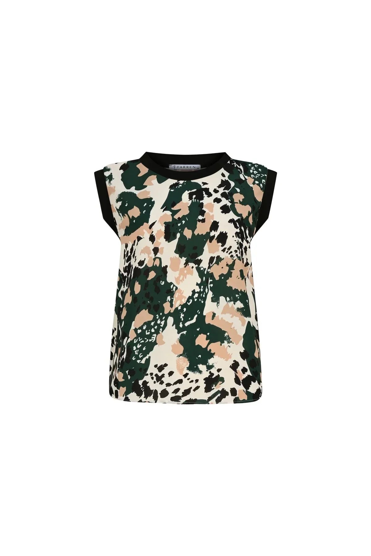 FRN LINE – Green Abstract Patterned Sleeveless Blouse for Women FRN1109