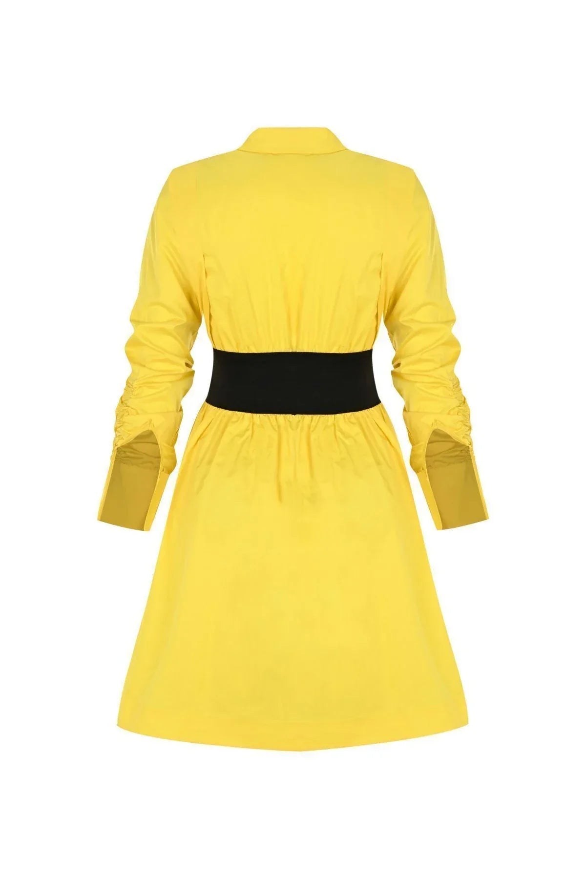 FRN LINE – Yellow Cotton Long-Sleeve Knee-Length Dress for Women