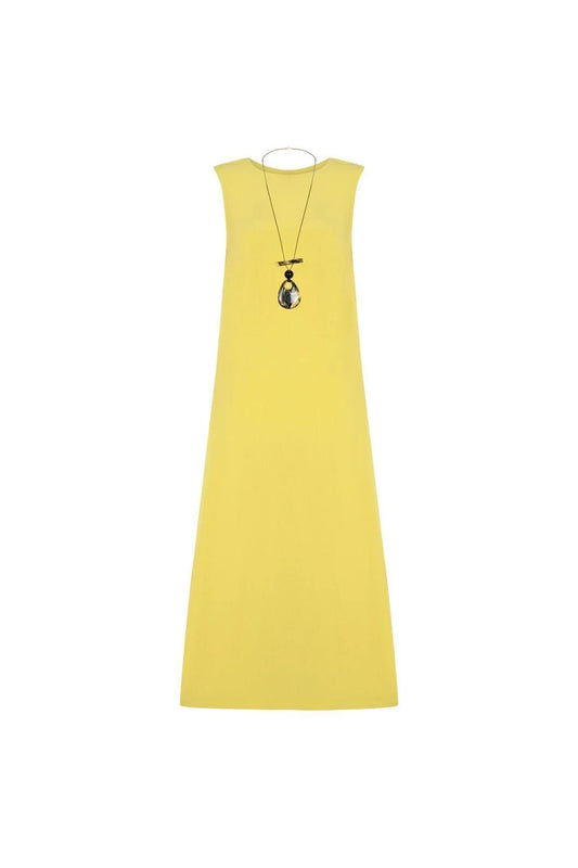 FRN LINE – Yellow Linen Sleeveless A-Line Dress for Women FRN30392