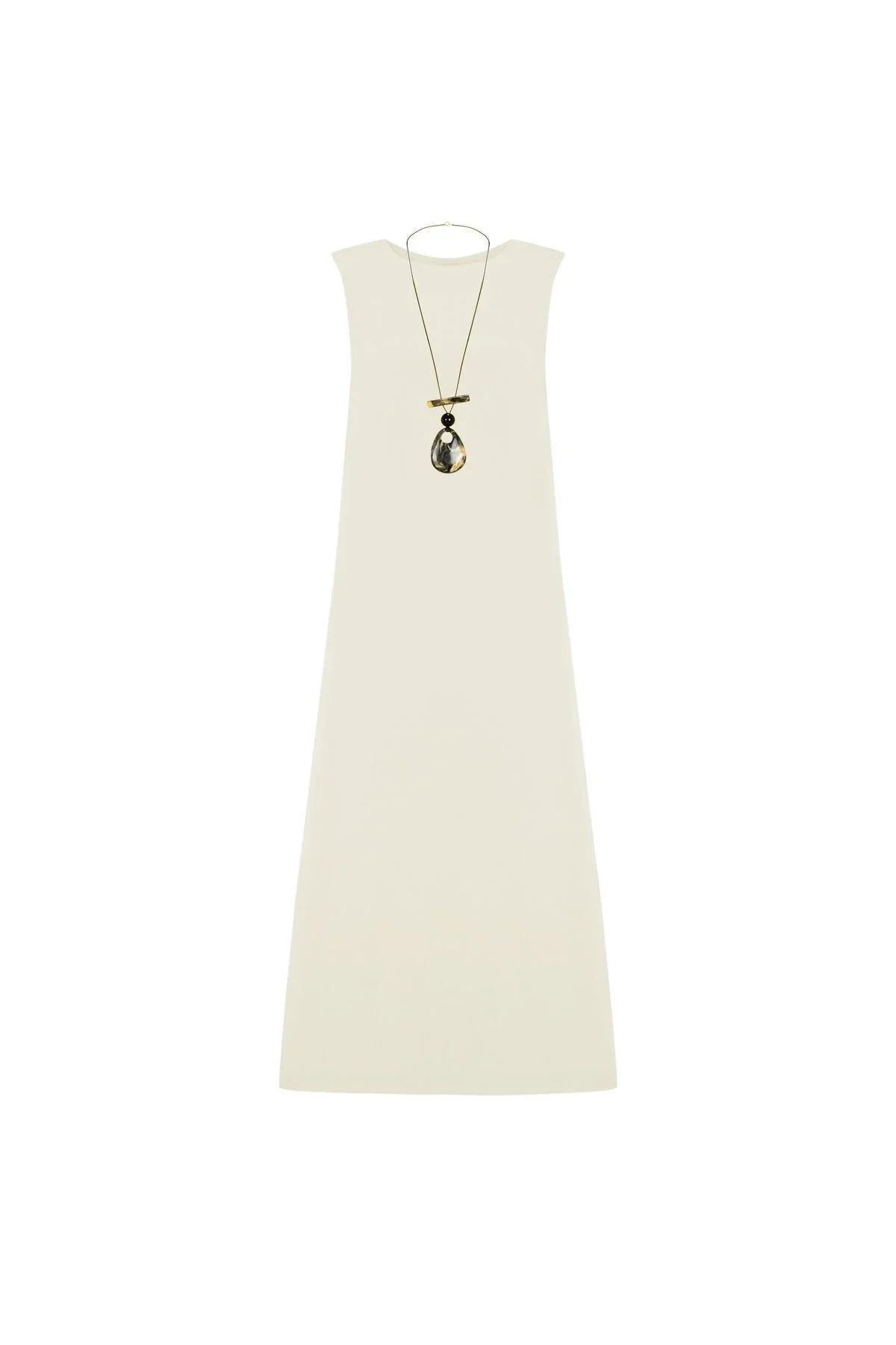 FRN LINE – Beige Linen Sleeveless A-Line Dress for Women FRN30392