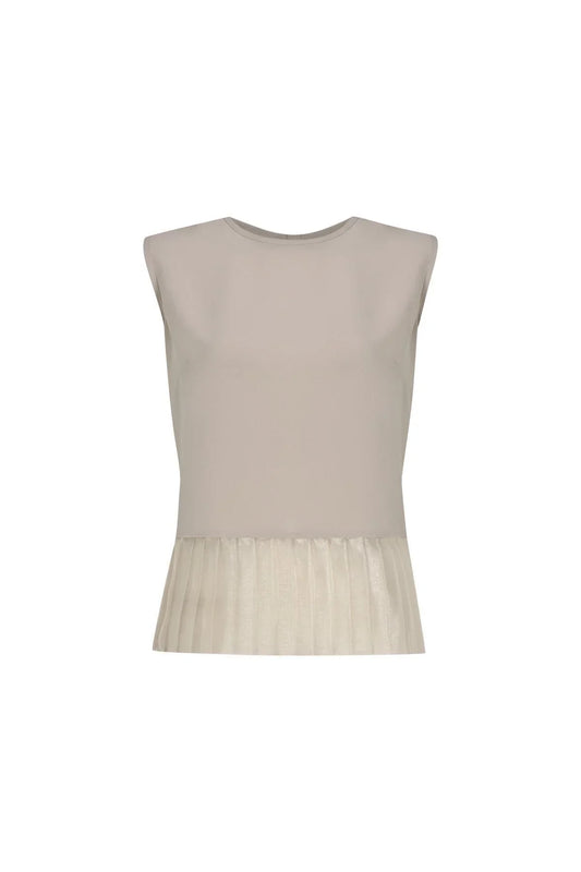 FRN LINE – Beige Blouse with Pleated Tulle Hem and Back Button Closure for Women FRN1102