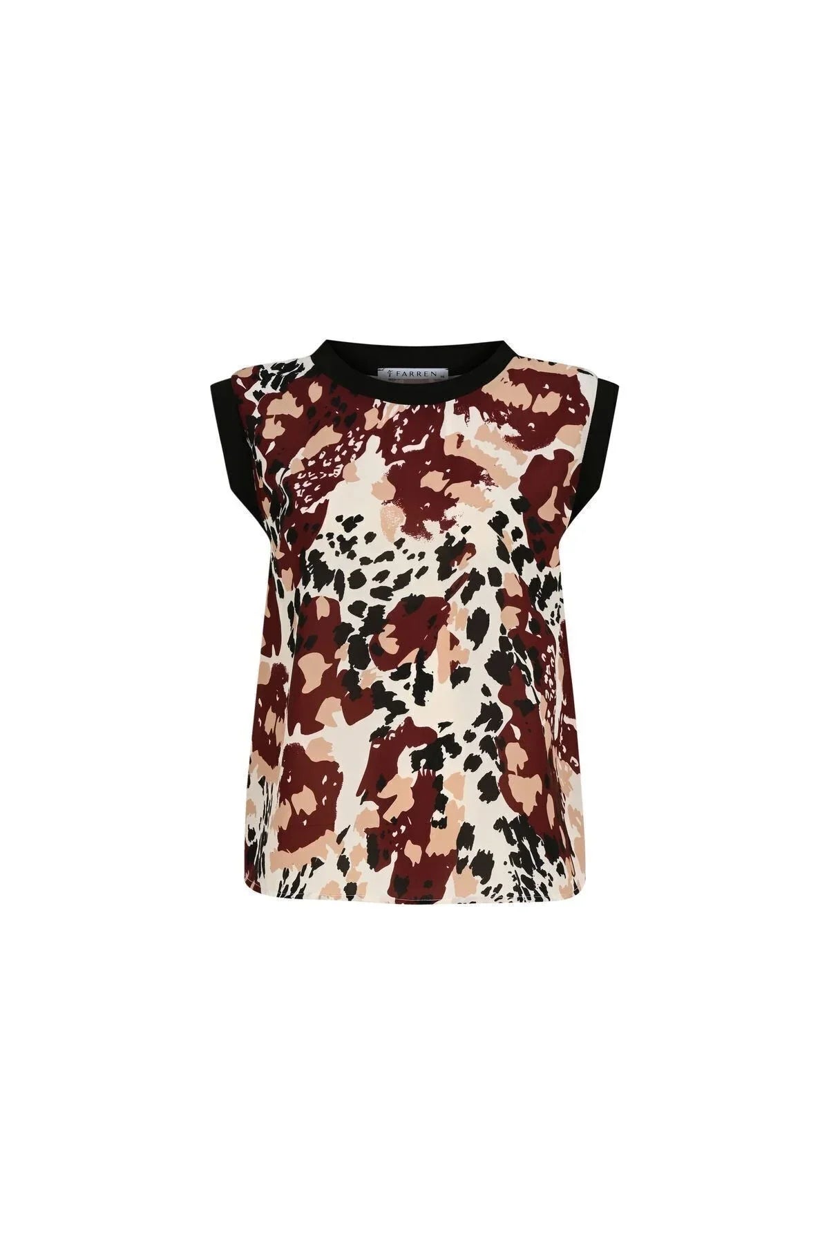 FRN LINE – Red Abstract Patterned Sleeveless Blouse for Women FRN1109