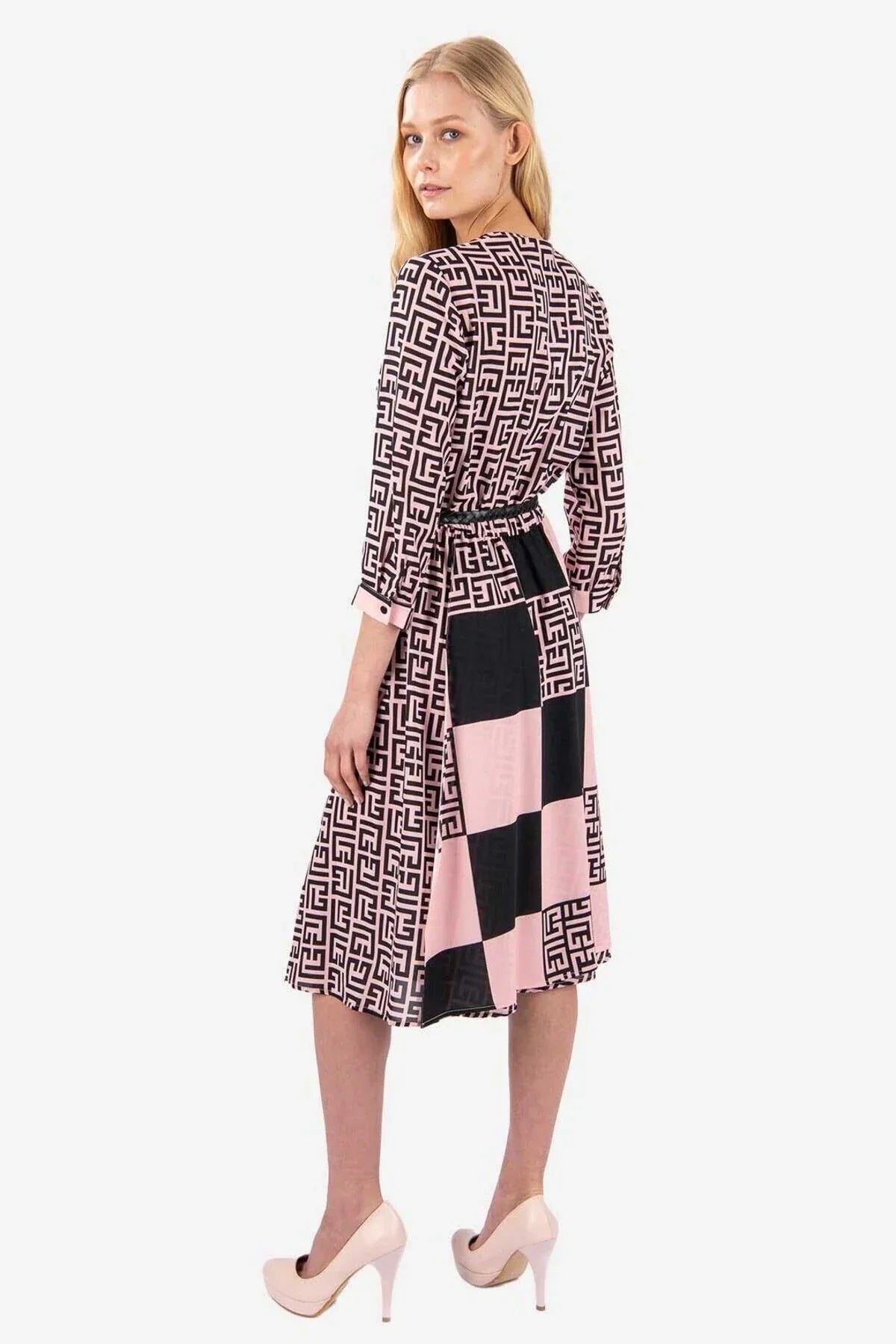 FRN LINE – Pink Printed Midi Dress for Women