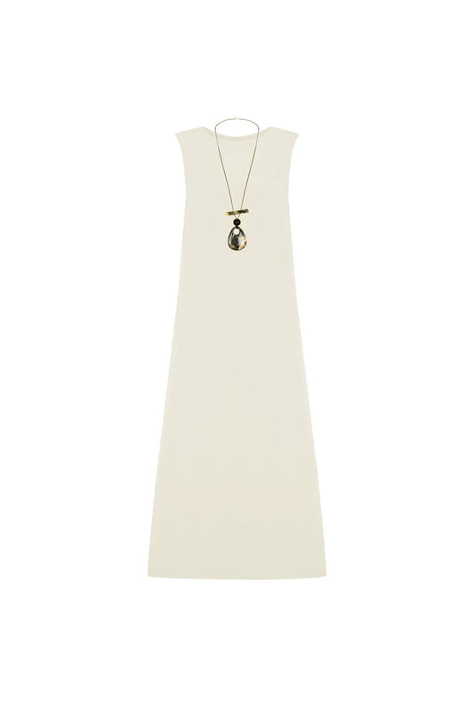 FRN LINE – Beige Linen Sleeveless A-Line Dress for Women FRN30392