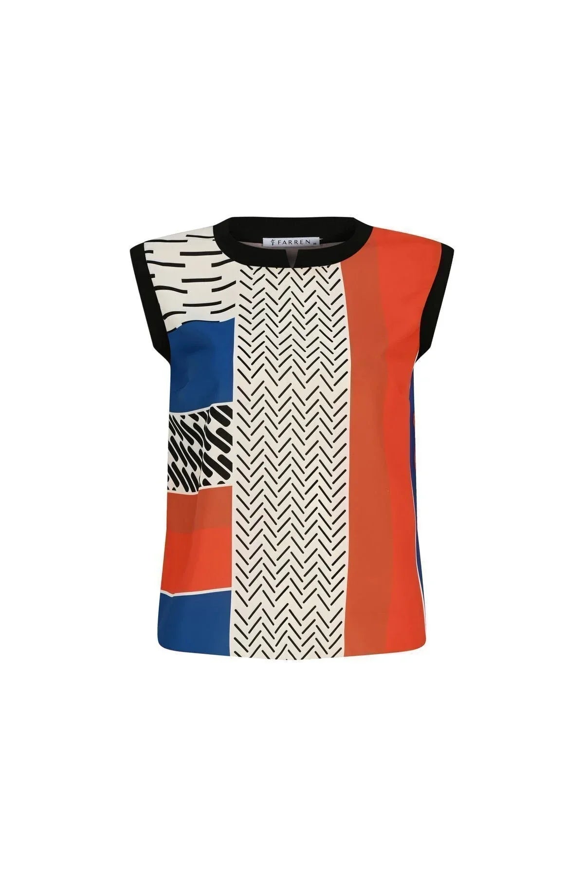 FRN LINE – Blue Multicolored Patterned Sleeveless Blouse for Women [FRN1108]